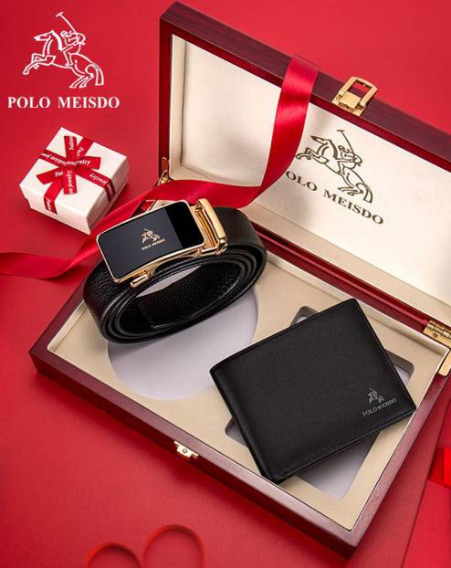 Bộ quà tặng thắt lưng, ví da cho nam thương hiệu Polo Meisdo TV02